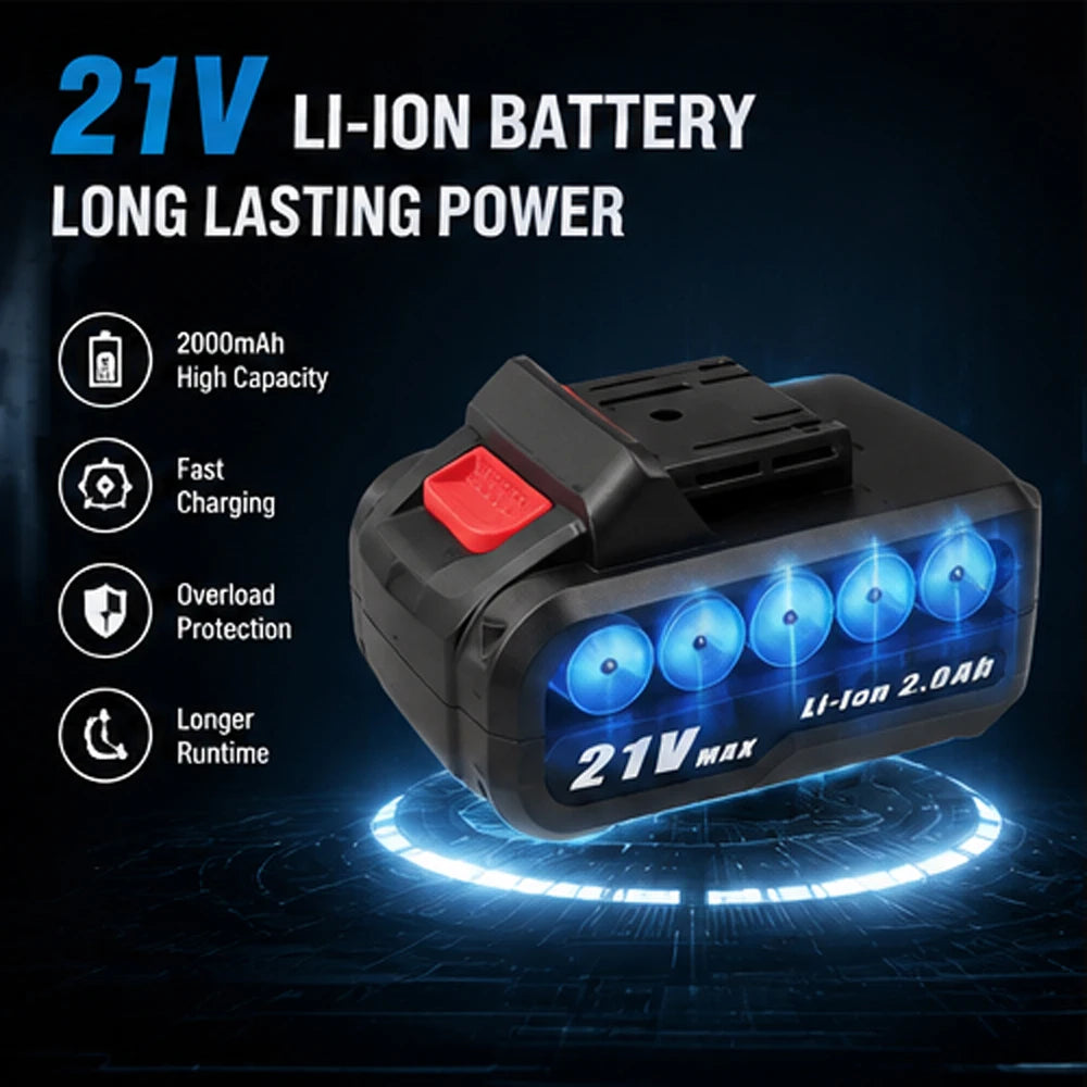 Taladro Atornillador Inalámbrico 21V con 2 Baterías