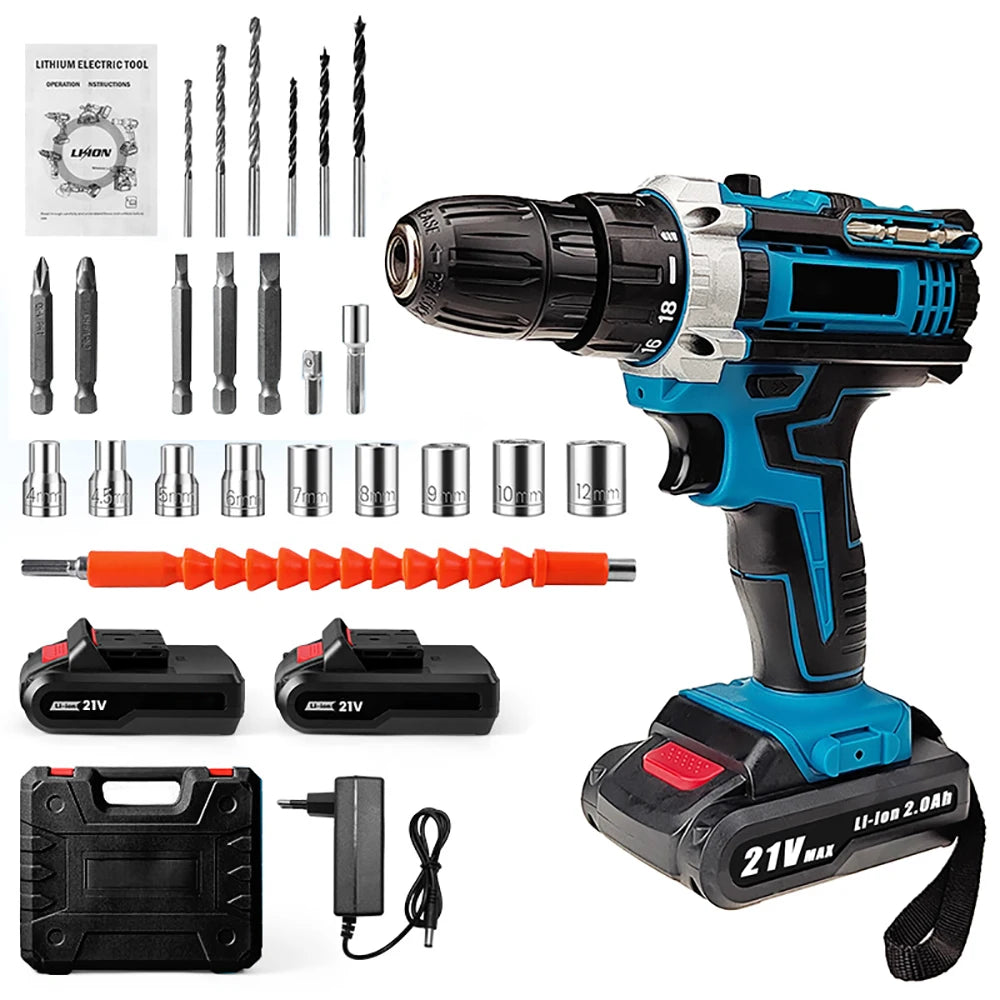 Taladro Atornillador Inalámbrico 21V con 2 Baterías