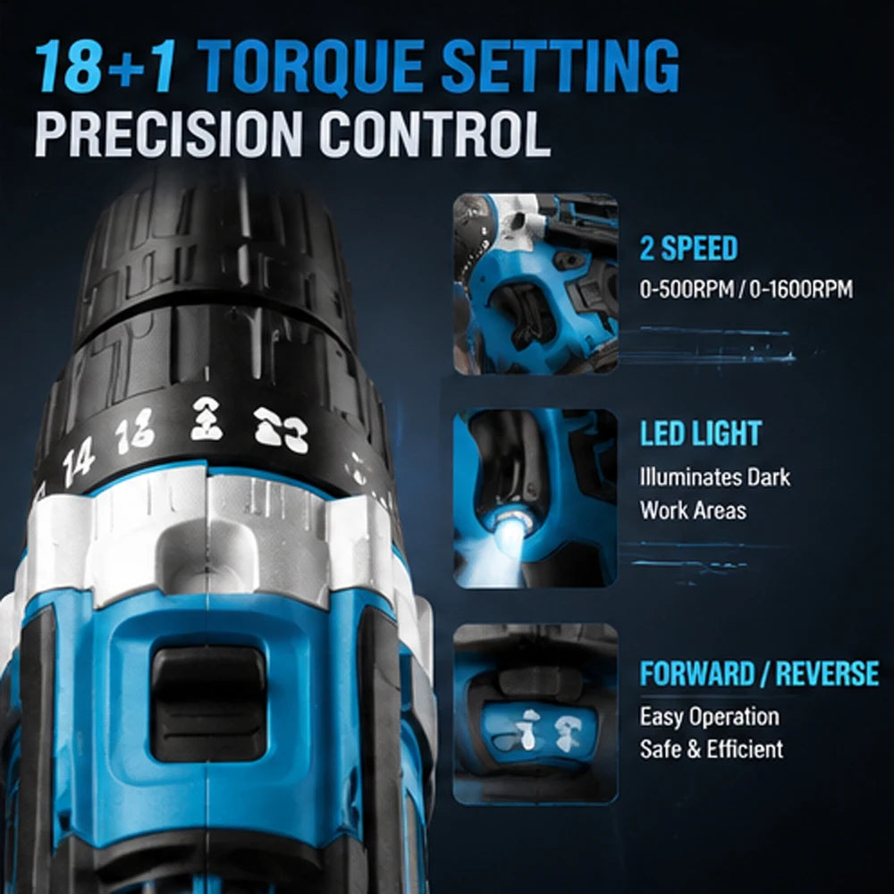 Taladro Atornillador Inalámbrico 21V con 2 Baterías