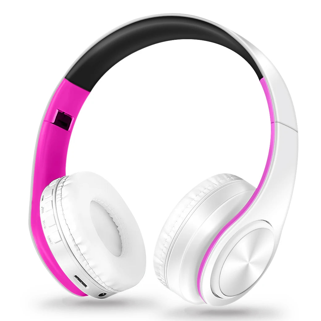 Rosa blanco Color Auriculares Bluetooth Inalámbricos con FM y Tarjeta SD