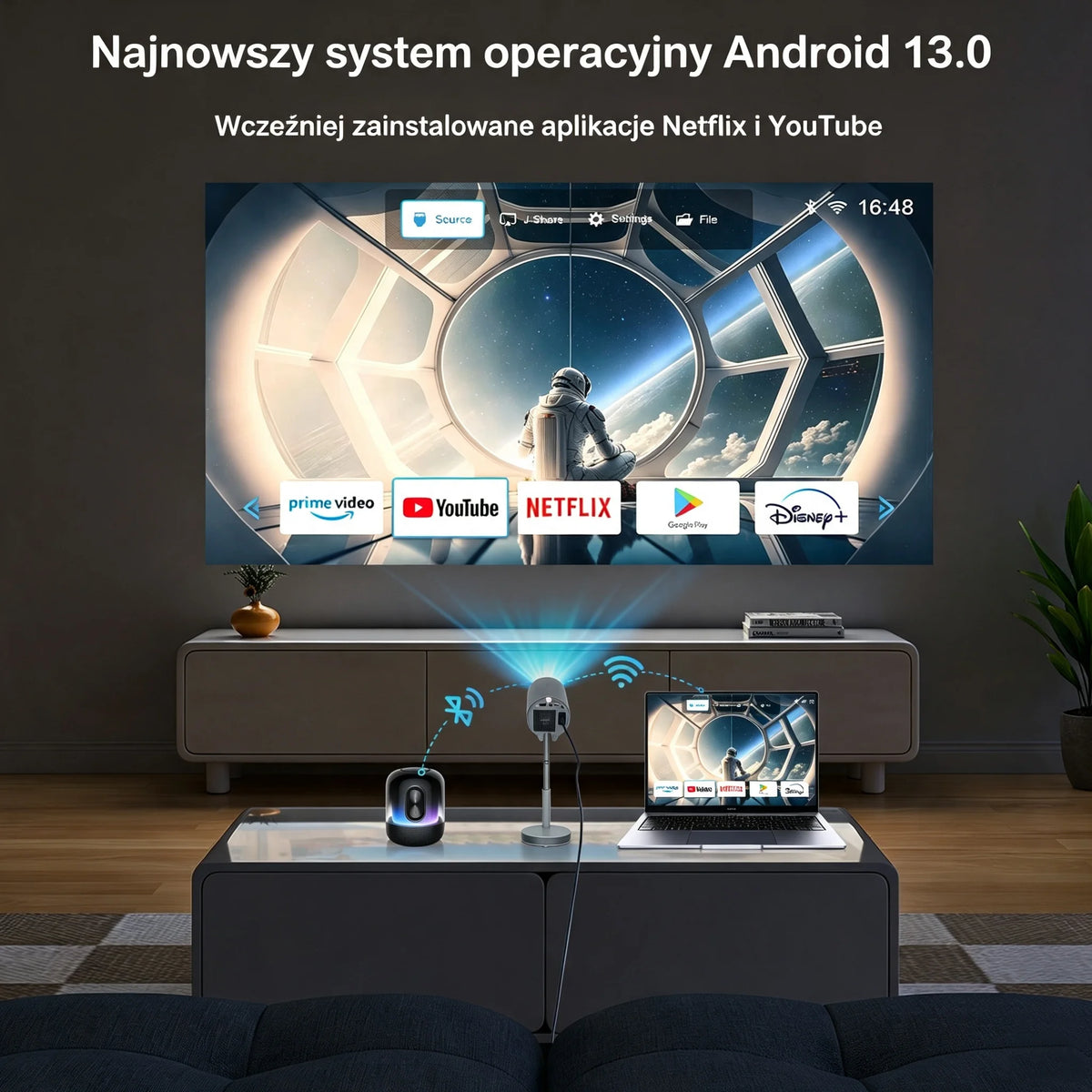 Mini Proyector Inteligente 1080P Soporta 4K con Wi‑Fi