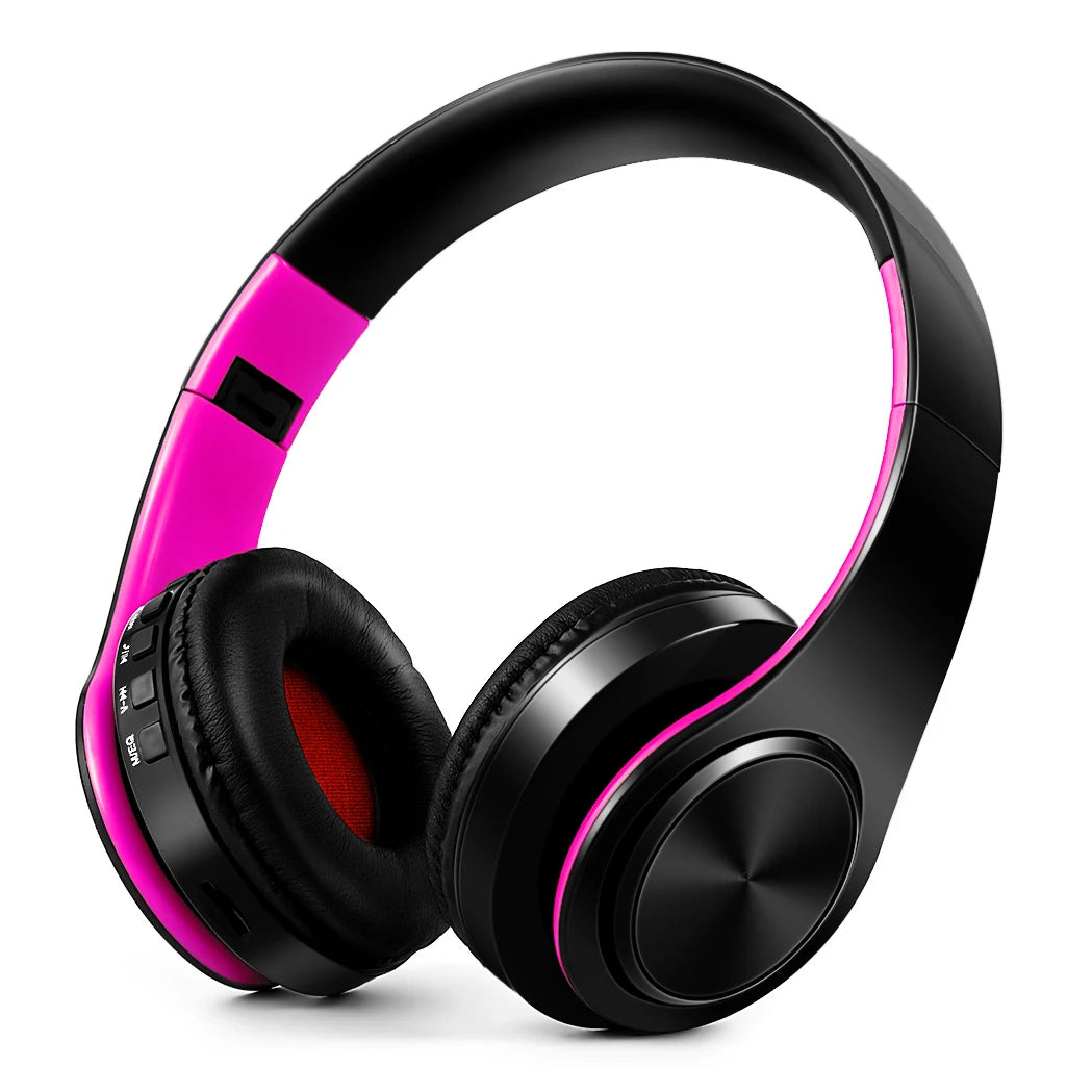Rosa negro Color Auriculares Bluetooth Inalámbricos con FM y Tarjeta SD