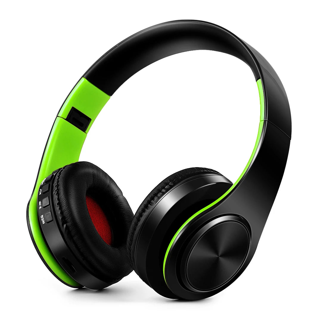 Verde negro Color Auriculares Bluetooth Inalámbricos con FM y Tarjeta SD