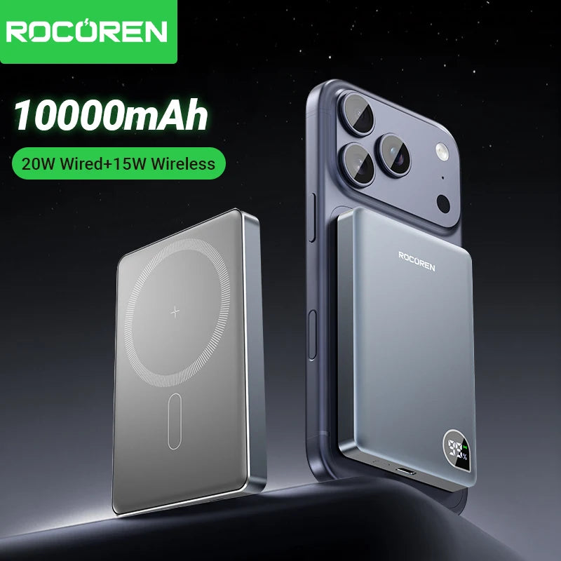 Power Bank Magnético 10000mAh 20W con Carga Inalámbrica